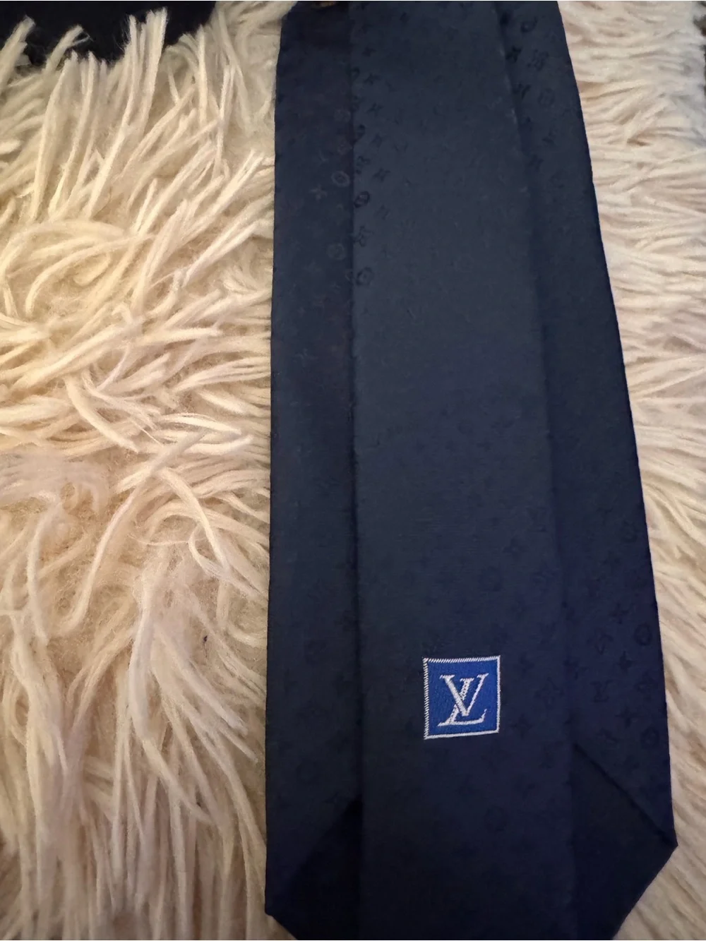 Louis Vuitton Navy Tonal Silk Monogram Men's Tie